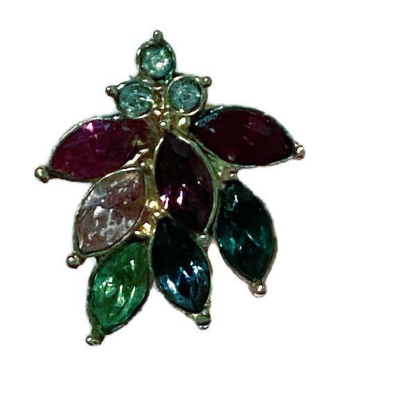 Roman Pierced Earrings Star Burst Crystal Signed Versatile Art Deco Dressy - Picture 3 of 7